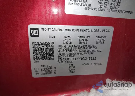 2024 Chevrolet Silverado 1500 4Wd Short Bed Rst from USA, damaged, VIN 3GCUDEED0RG246621